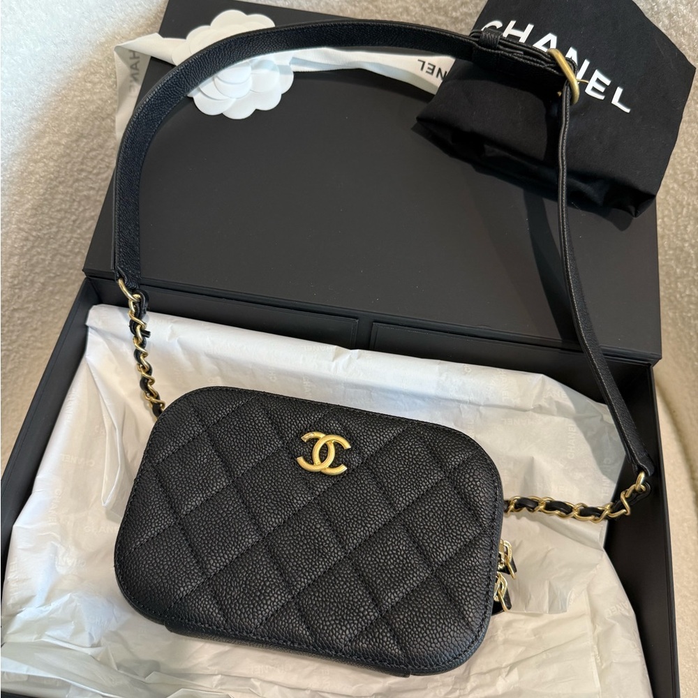 CHANEL Black Caviar Belt Bag with Gold hardware